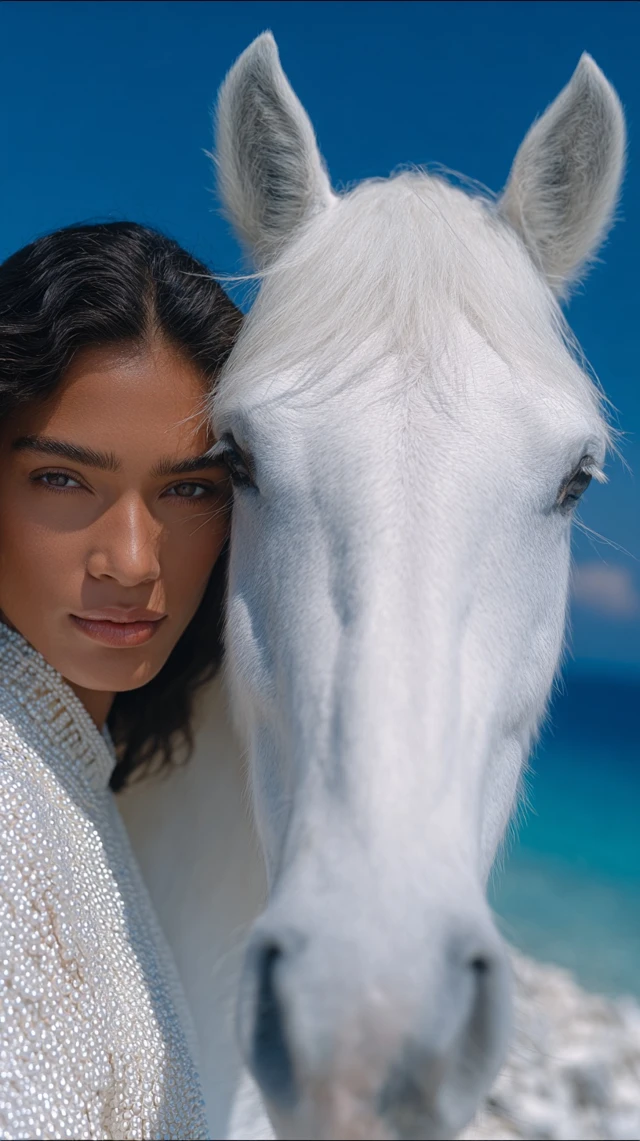 African American Model with Horse Beach Photo Vogue Italy