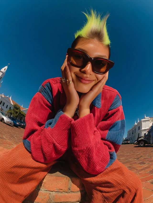 Australian Woman with Neon Mohawk Street Style Photo