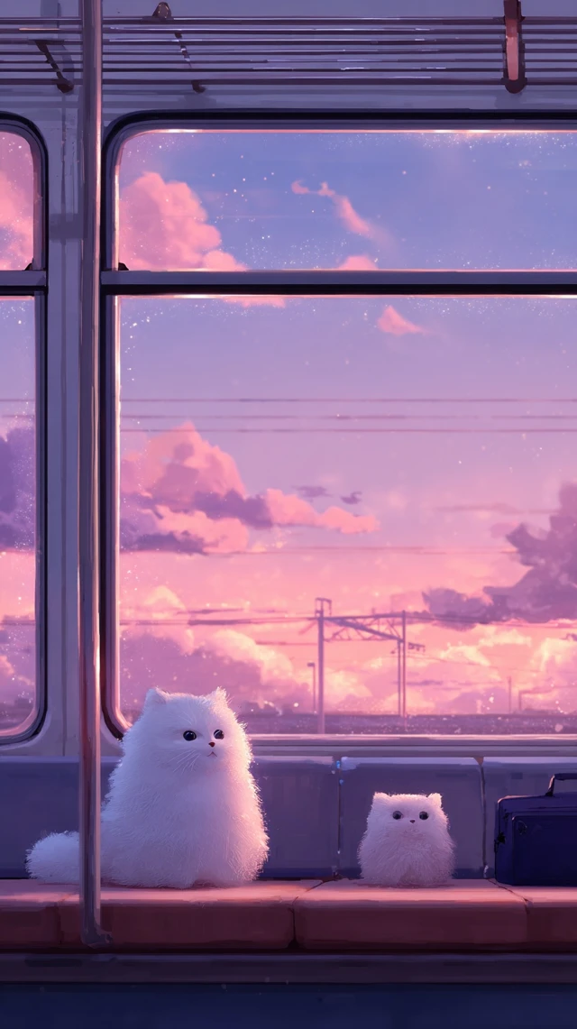 Fluffy Cat Train Ride Anime Art