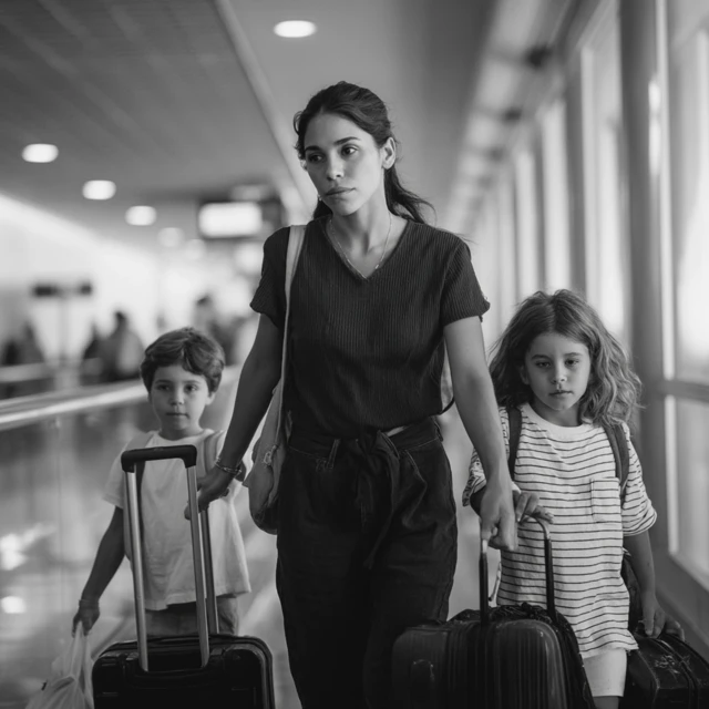 American Mother and Children at Airport A Journey to the Future