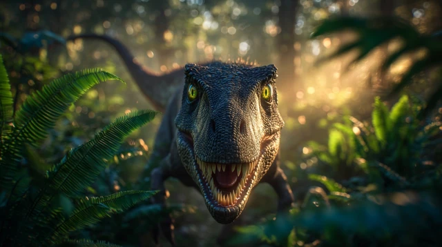 Fierce Dinosaur in Jungle: Prehistoric Scene