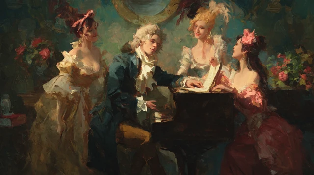 Rococo Gentleman Plays Piano for Ladies Painting