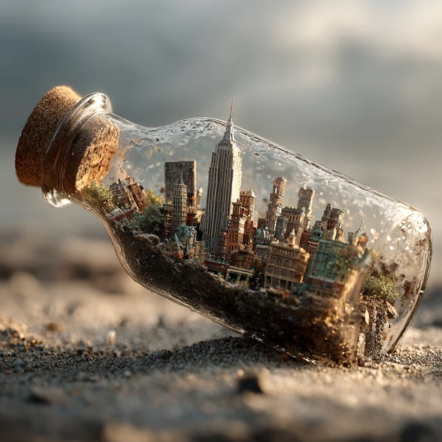 Miniature New York City in a Bottle