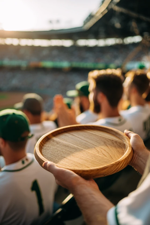 Baseball Game Cinematic Shot Empty Serving Board Fans