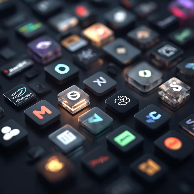 AI Tools Logos Floating in Space 3D Render