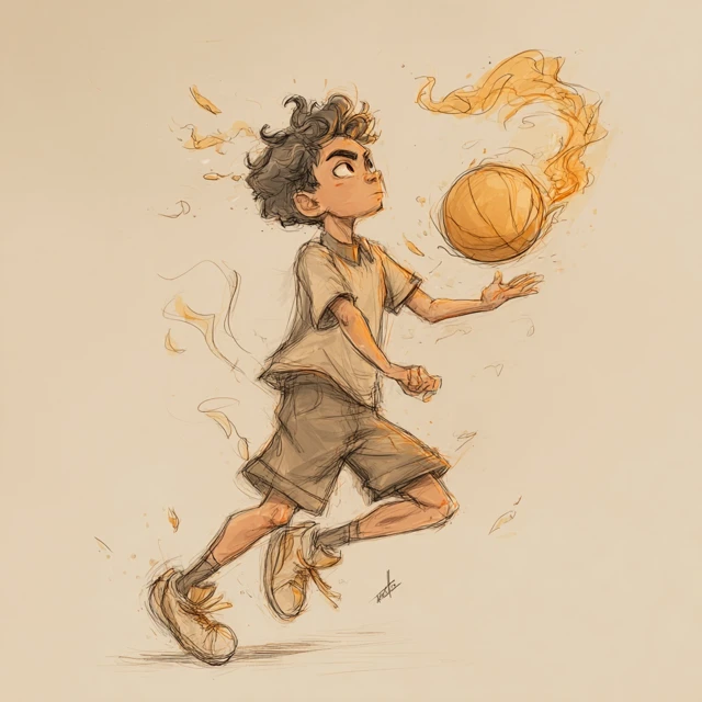 Latino Basketball Player Throwing Fiery Ball