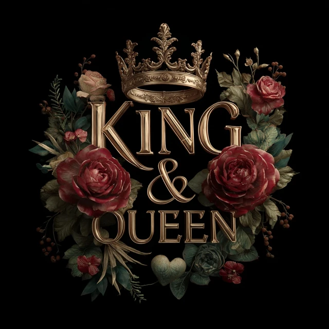 King and Queen Heart Roses Crowns Romantic