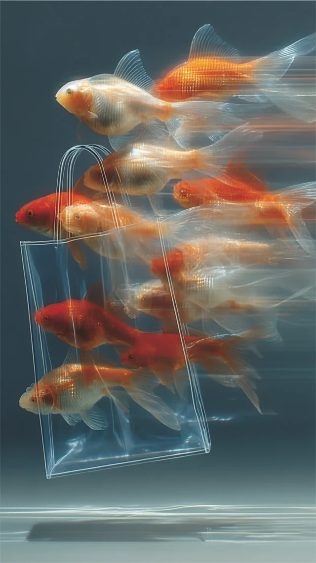 Floating Goldfish in Shopping Bag - Surreal Art