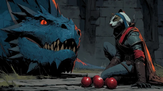Cat Man Defeats Dragon Dark Fantasy Art