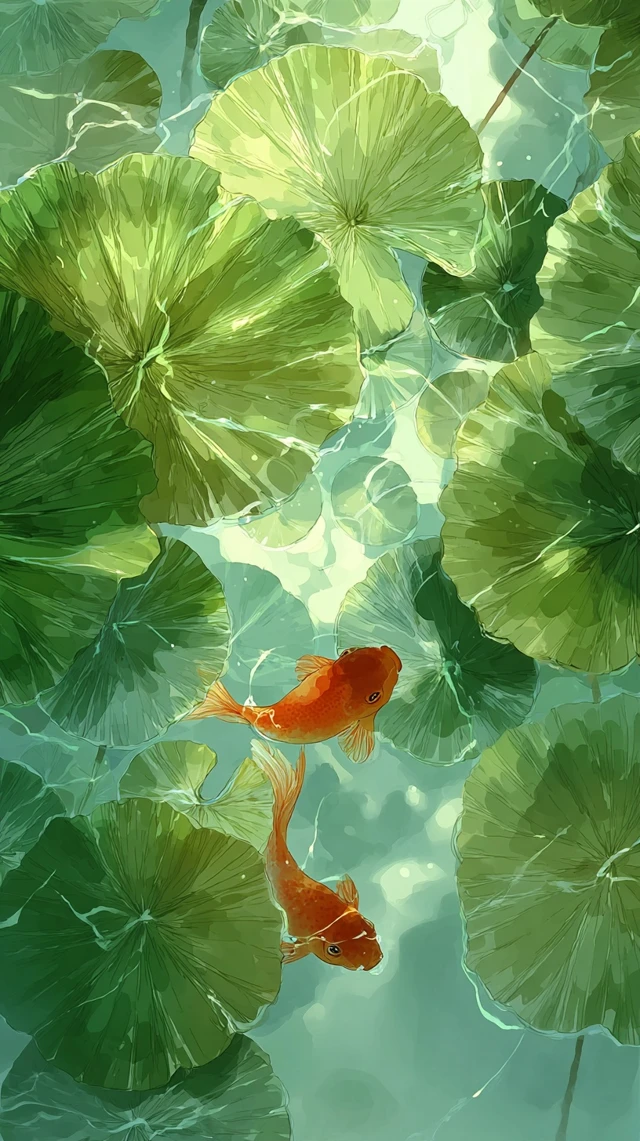 Koi Fish in Lotus Pond Dreamy Art