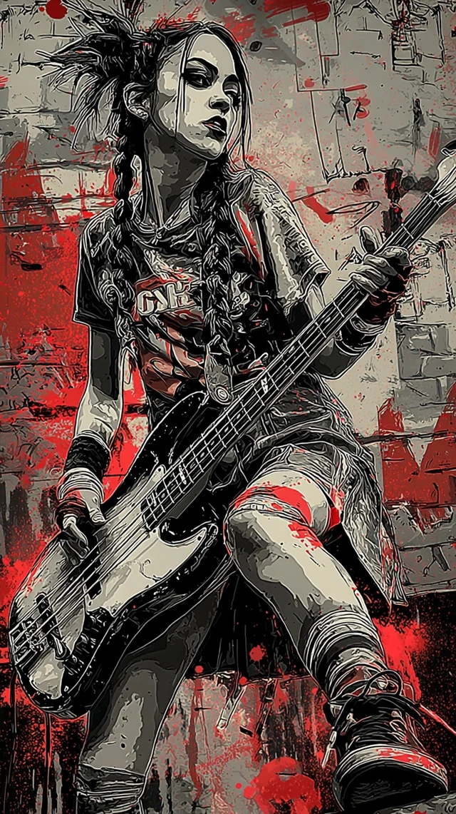 Punk Rock Bass Guitarist Poster Art