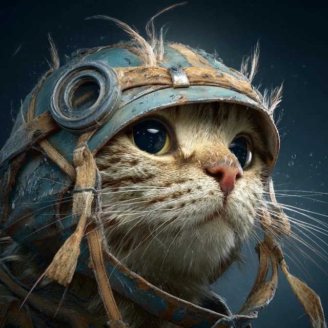 Catfish Cat in a Helmet Realistic Portrait