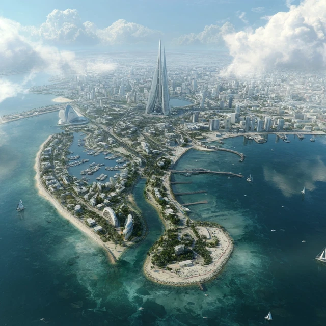 Holographic Bahrain Futuristic City 3D Drone View