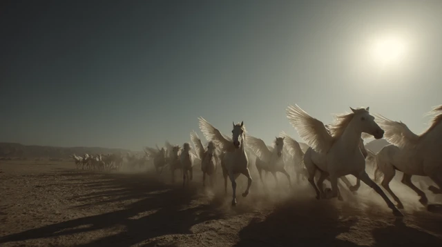 White Horses Running Across the Desert