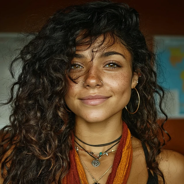 Beautiful Young Hispanic Woman with Curly Hair