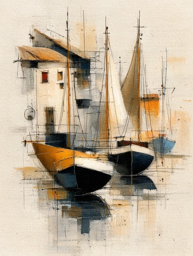 Fishing Boats Sketch Art Minimalism