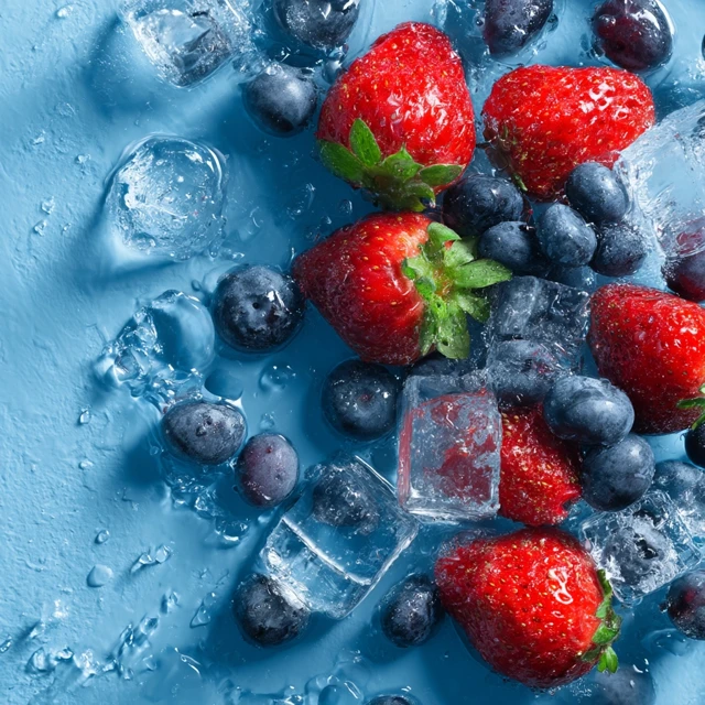 Fresh Berries Strawberries Blueberries Ice Cubes Summer