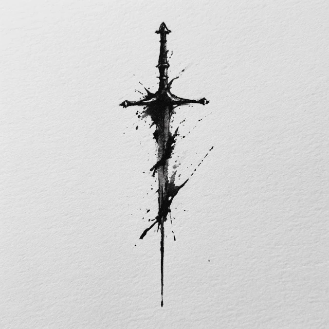 Ink Drawing Sword Dark Style Destroyed Tattoo Art