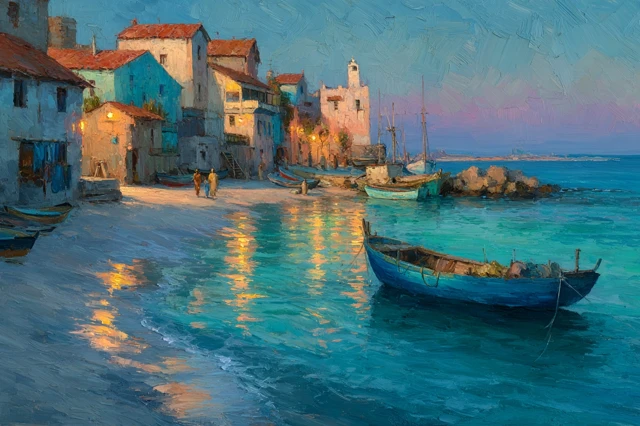 Coastal Village Oil Painting Impressionist Art