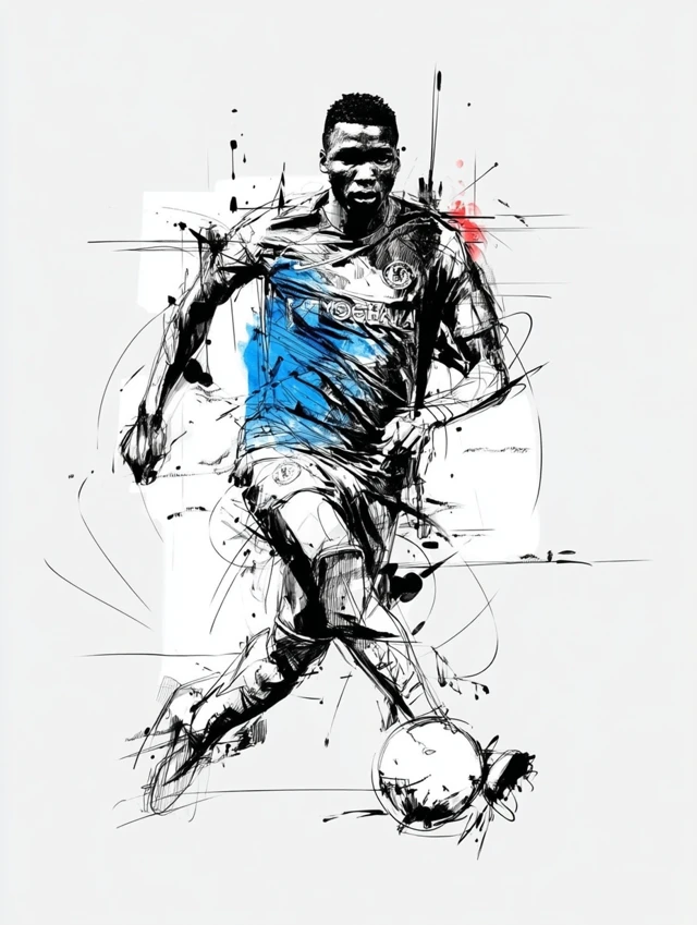 Soccer Player in Black and White Pencil Drawing