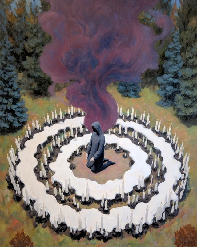 Mystical Forest Ritual Oil Painting