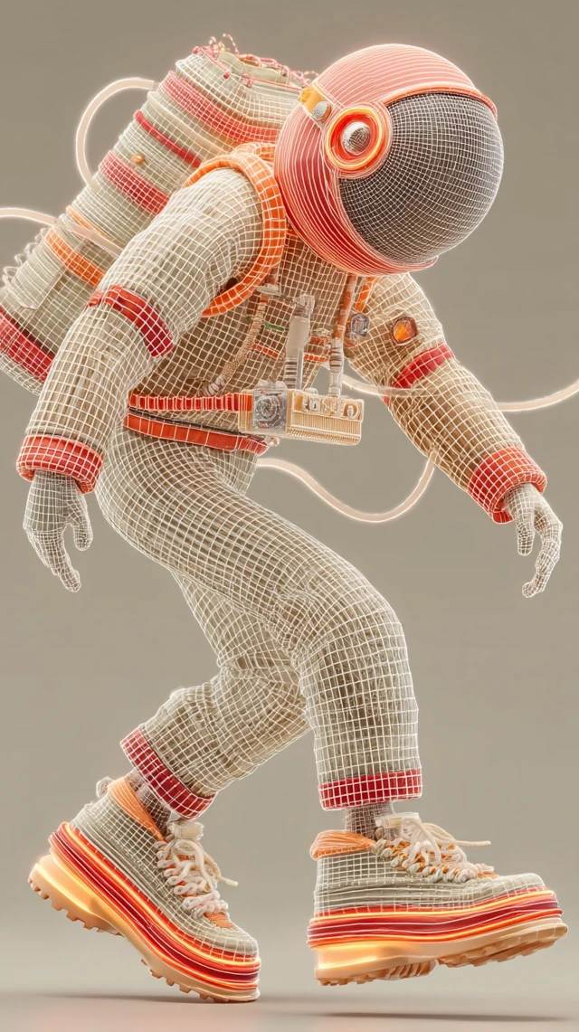 Futuristic Wireframe Man Dancing: 80s Retro Art
