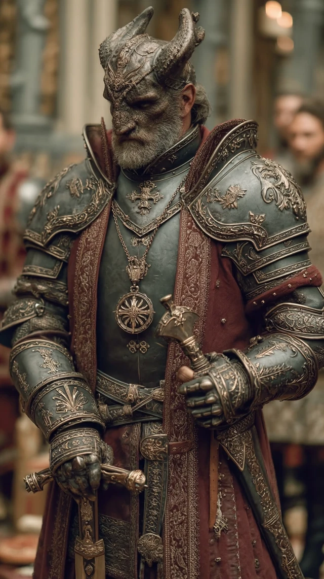 Dark Medieval Lord in Intricate Armor