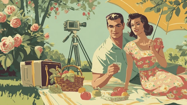 1950s Summer Picnic Illustration Retro Couple