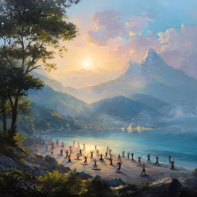 Peaceful Festival by the Sea Sunrise Yoga and Serenity