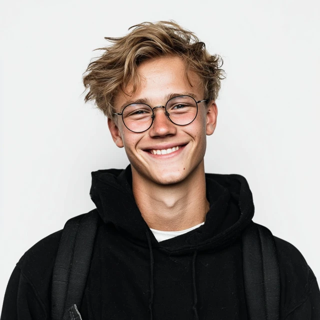 Smiling European Teenager with Glasses