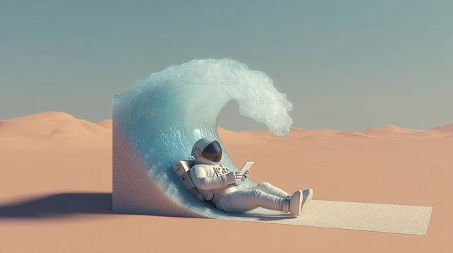 Astronaut Relaxing in Desert Surreal Scene