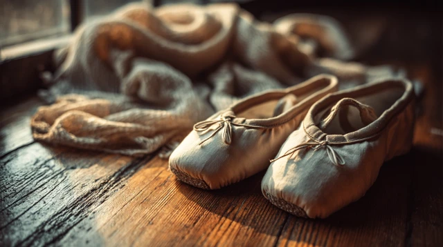 Ballet Shoes on Wooden Floor