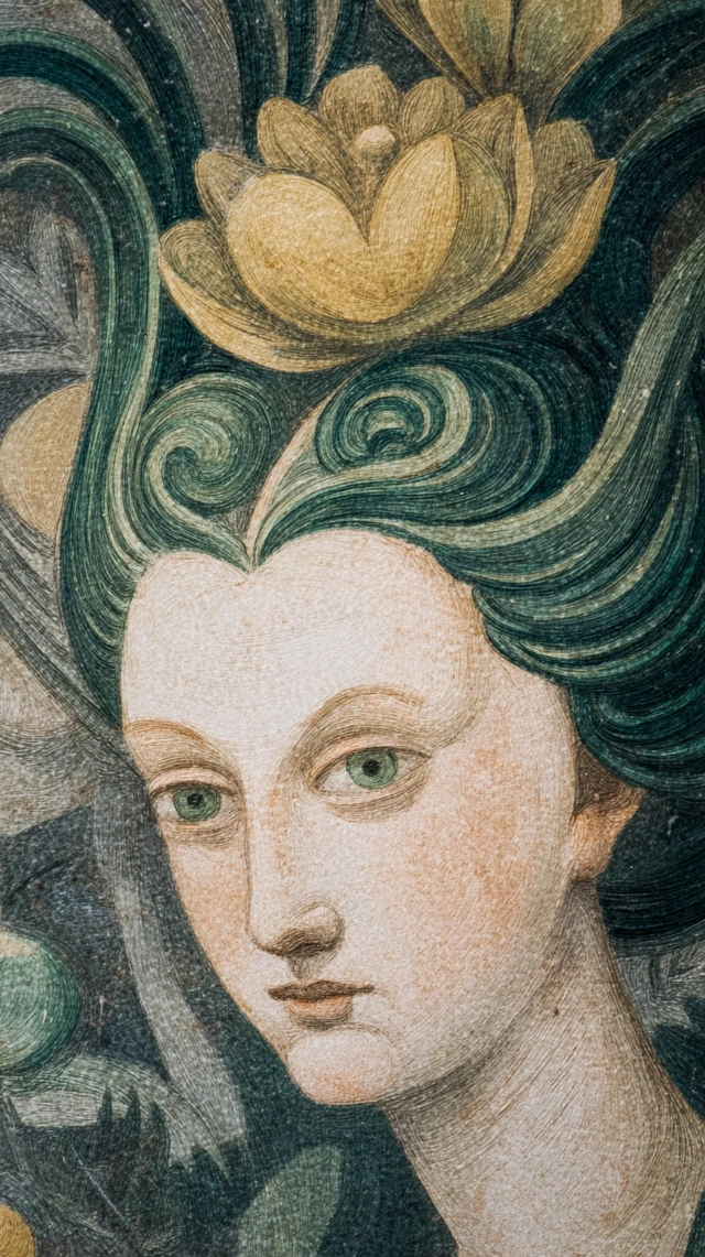 Botticelli Style Portrait Forest Mist