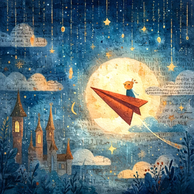 Magical Paper Plane Dreamscape Illustration