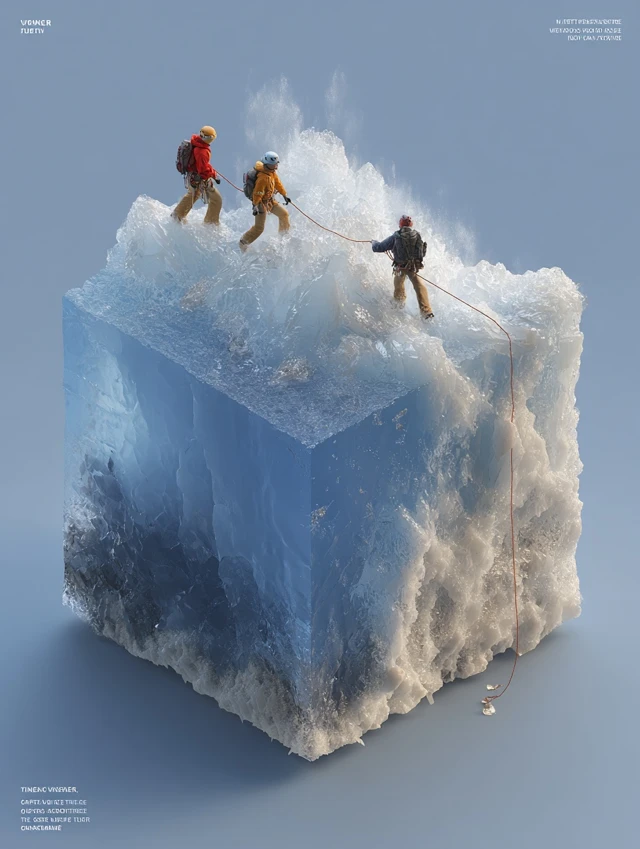 Glacier Climbing Thrilling Moment in 3D Art