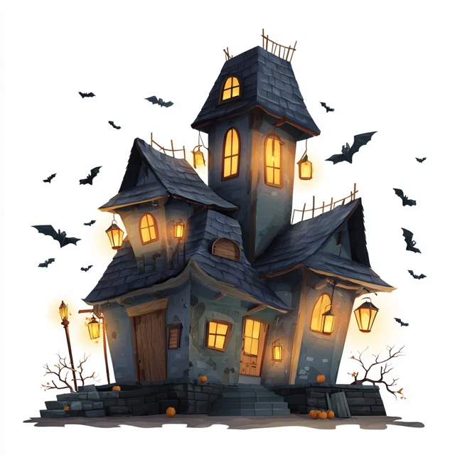 Halloween Haunted House Cartoon Illustration