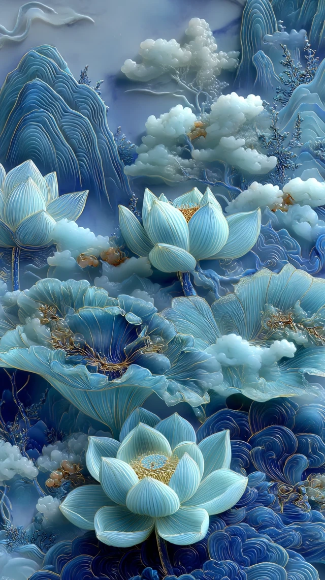 Jade Lotus Landscape: Watercolor Art