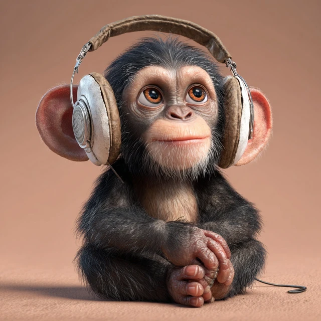 Cute Baby Chimpanzee Listening to Music