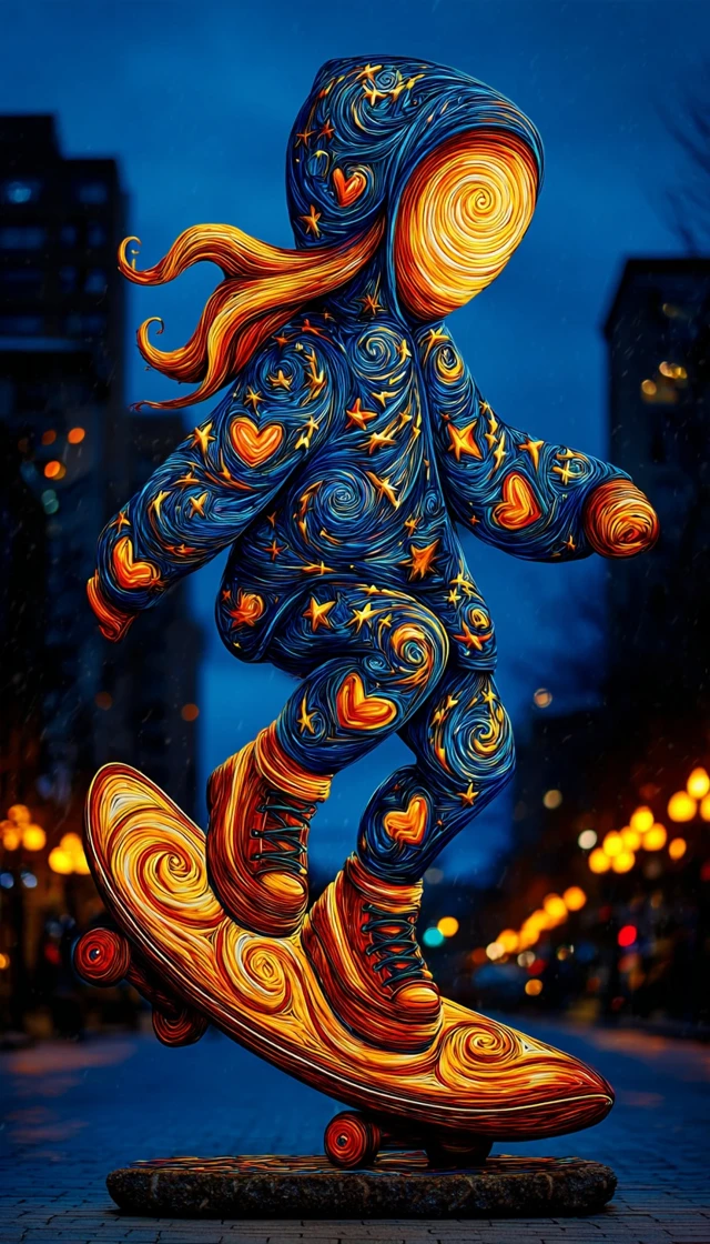 Girl Skateboarding in Neon City Art