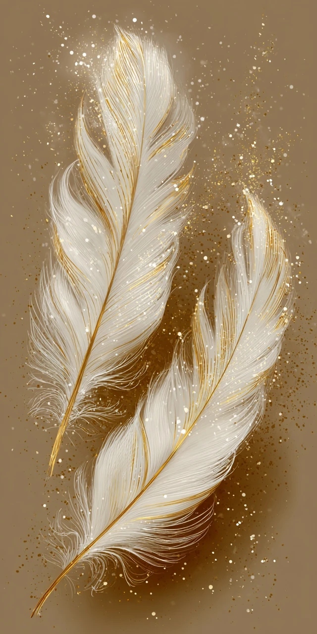 White Feathers with Golden Edges Glitter Illustration