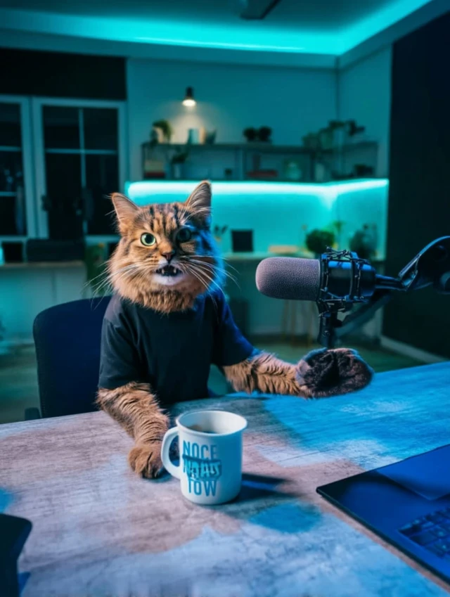 Podcast Cat Hyperrealistic Studio Scene
