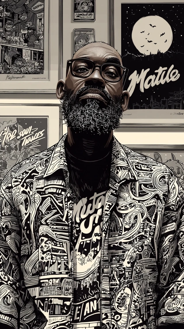 Black Male Portrait Art in the Style of a Mattel Toy