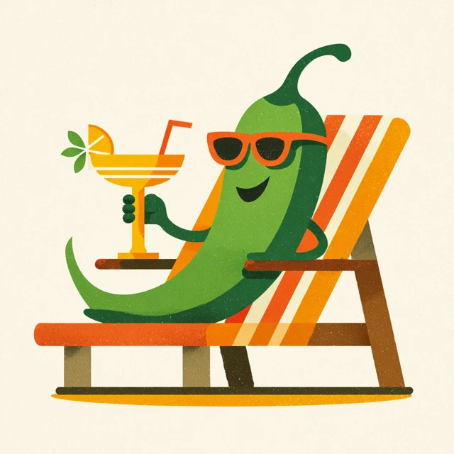 Retro Serrano Chili Pepper Relaxing with a Margarita