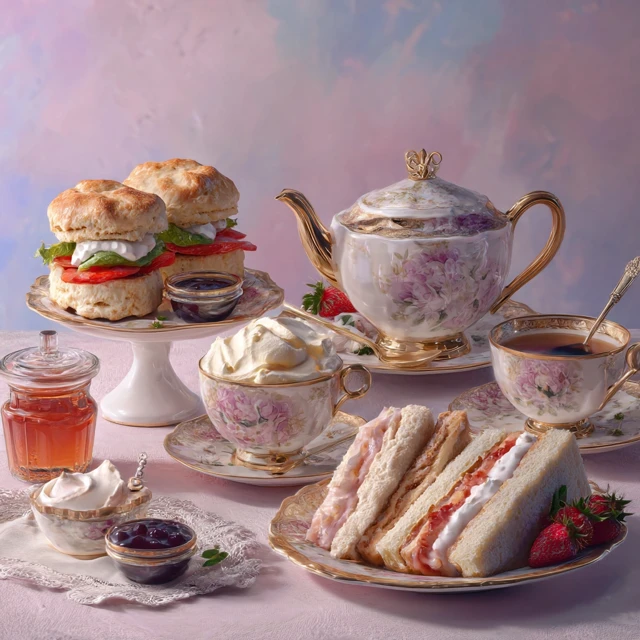 Elegant Afternoon Tea with Scones and Sandwiches