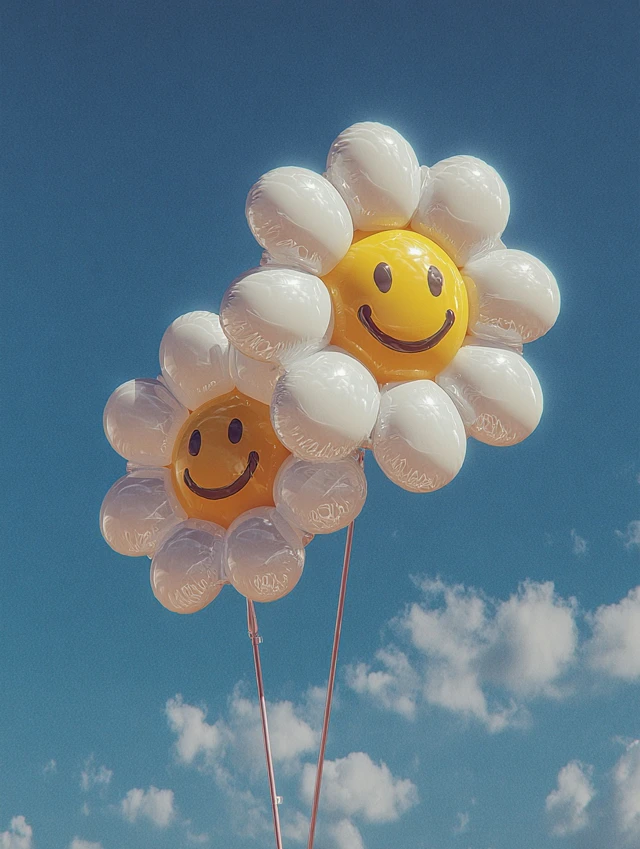 Smiling Flower Balloons in a Summer Sky