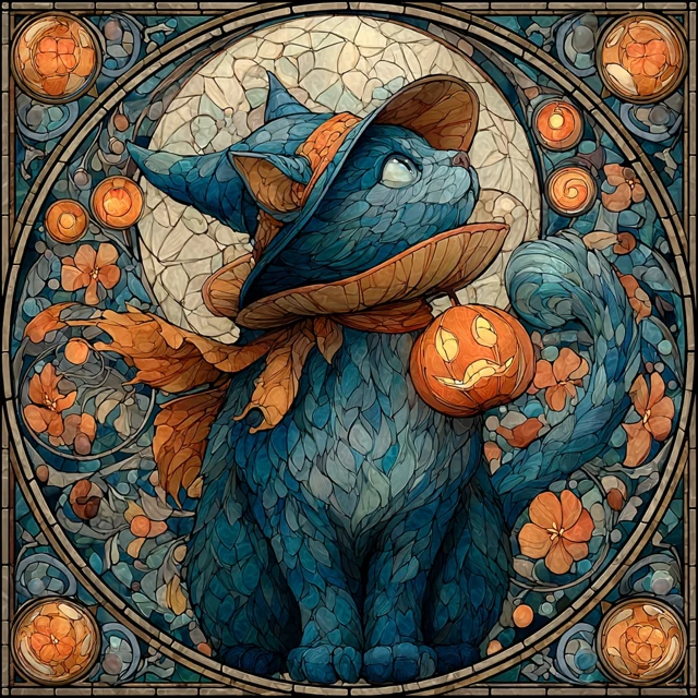 Halloween Cat Stained Glass Art