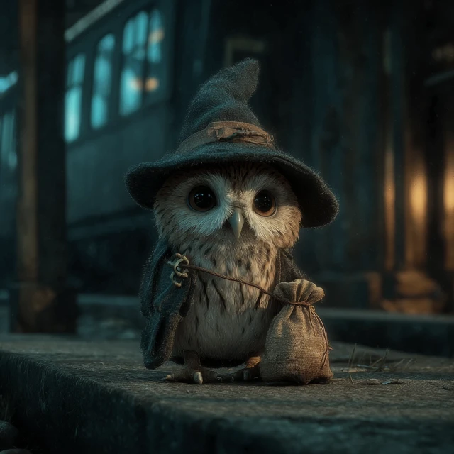 Cute Wizard Owl with Bones and Hat Digital Art