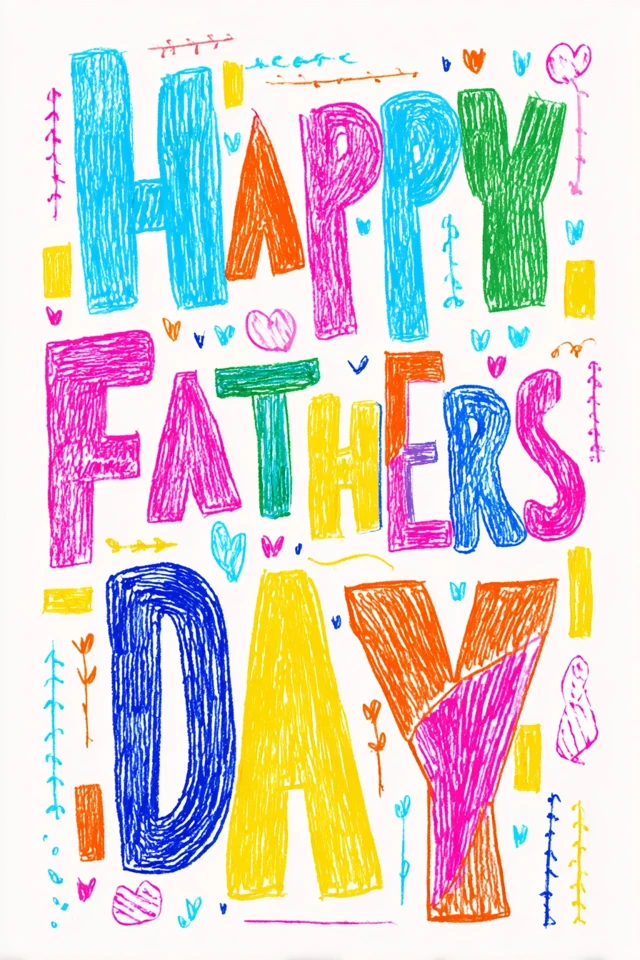 Fathers Day Poster Hand Drawn Art Colorful Illustration