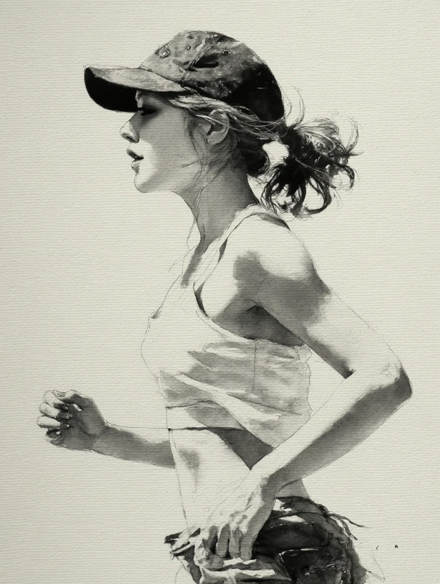 Zen Painting of a Girl Running Minimalism Art