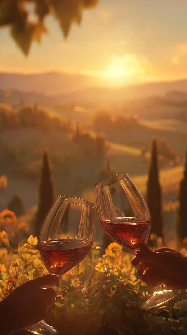 Tuscan Sunset Toast Wine Glasses Vineyard Romance